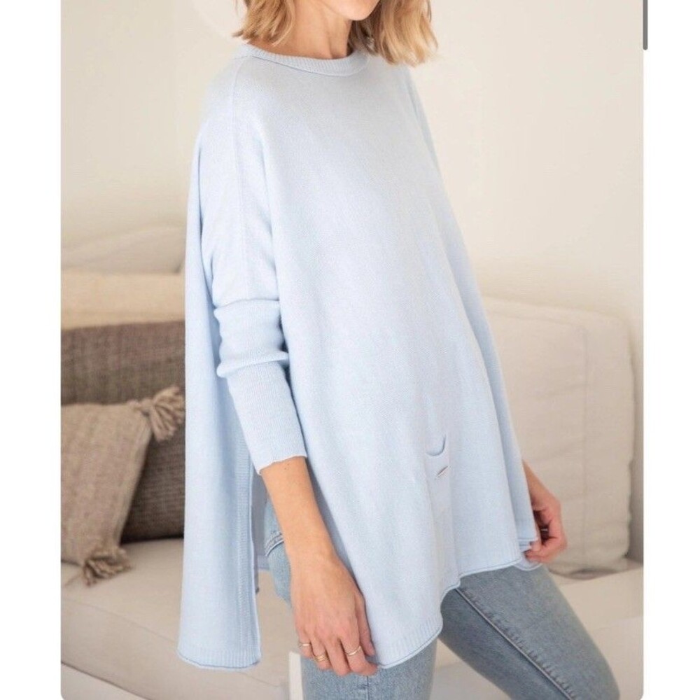 MerSea Catalina Travel Sweater Womens OS Blue Crew Neck Tunic Boxy Lagenlook Top
